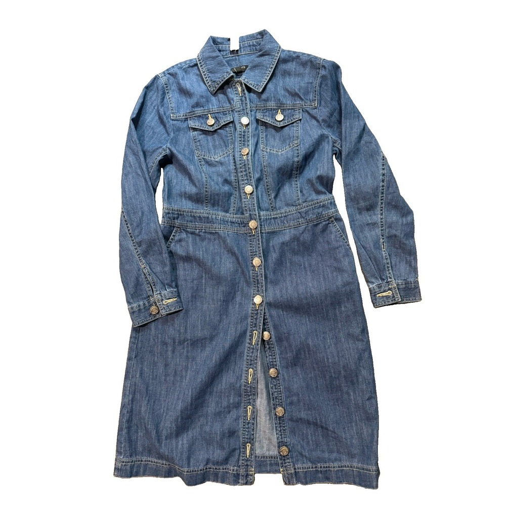 Talbots Women's Denim Dress Shirtdress Long Sleeve Button Front Jean 2P Western